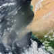 The sky-borne dust heading west off the African coast.